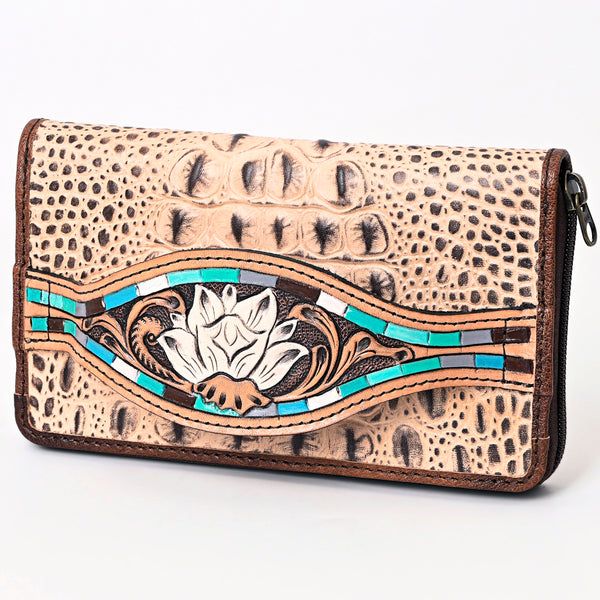 American Darling Western Leather Wallet Bag Crocodile Embossed Hand Tooled