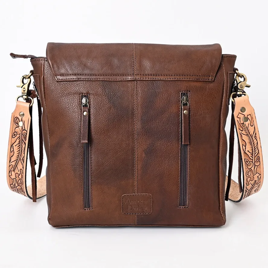 American Darling Hair-On Cowhide Hand Tooled Leather Messenger Bag