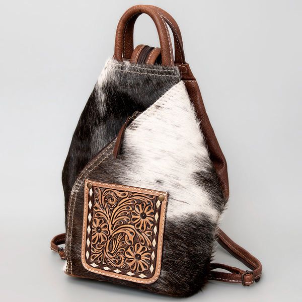 American Darling Hand Tooled Floral Leather &amp; Hair-On Cowhide Western Backpack