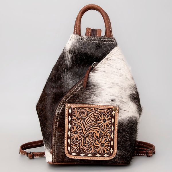 American Darling Hand Tooled Floral Leather &amp; Hair-On Cowhide Western Backpack