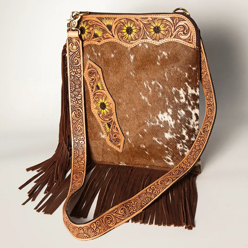 American Darling Hair-On Cowhide Chaps Bag Hand Tooled Genuine Leather