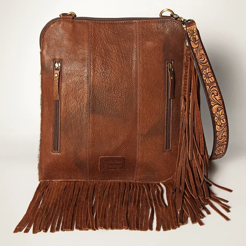 American Darling Hair-On Cowhide Chaps Bag Hand Tooled Genuine Leather