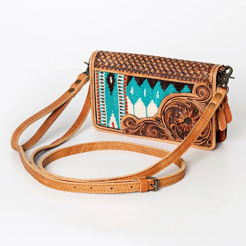 American Darling Hand Tooled Floral &amp; Saddle Blanket Small Crossbody Bag, Color / Design: E