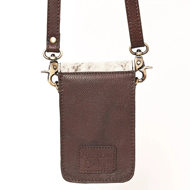 American Darling Genuine Leather Hair-On Hide Tooled Cell Phone Holder