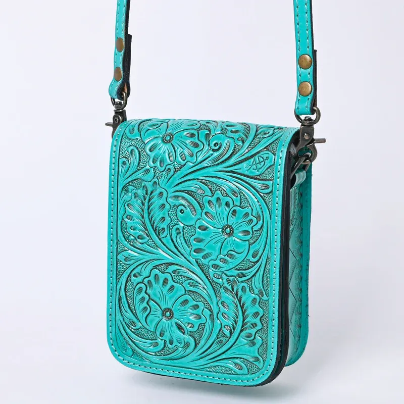 American Darling Hand Tooled Floral Leather Cell Phone Crossbody Bag