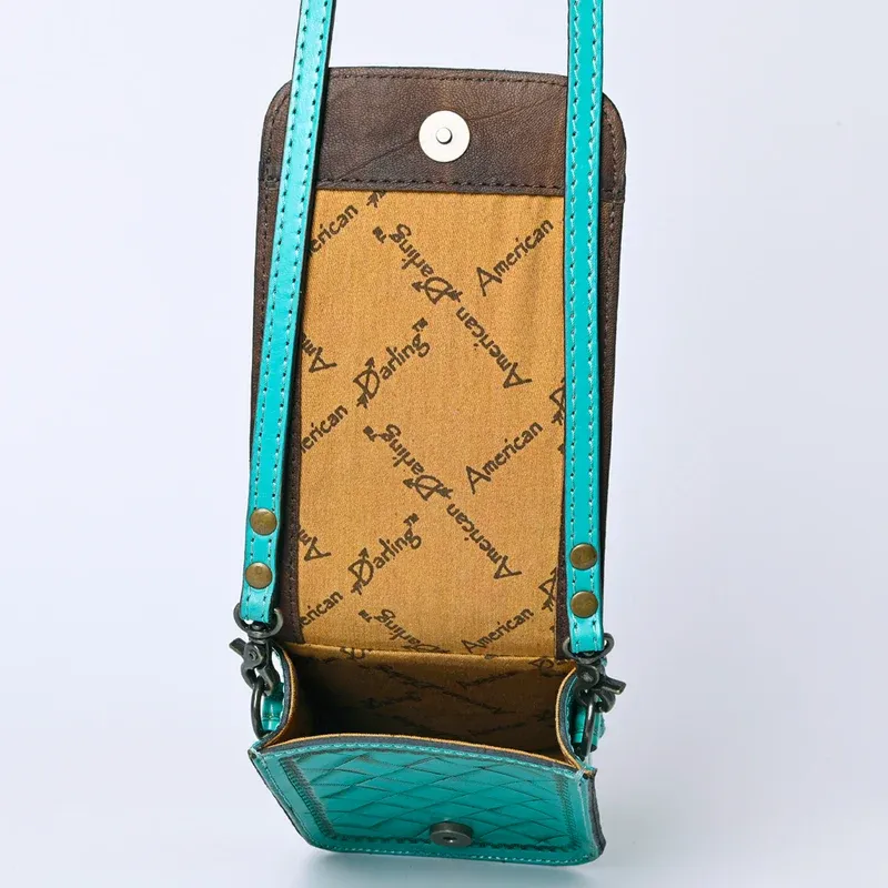 American Darling Hand Tooled Floral Leather Cell Phone Crossbody Bag