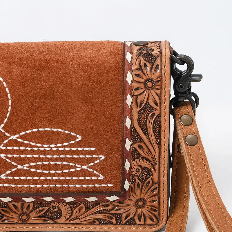American Darling Genuine Suede Leather Tooled Organizer Bag