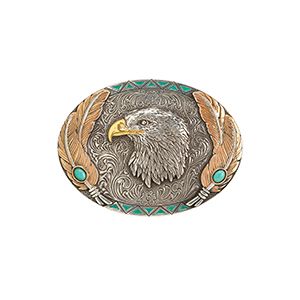Nocona Oval Eagle and Feathers Buckle