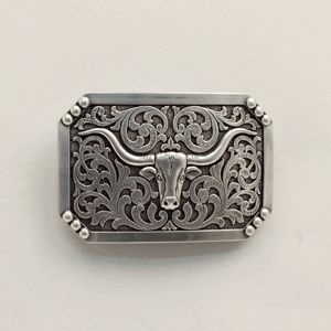Nocona Rectangular Smooth-Edge Scroll Longhorn Buckle