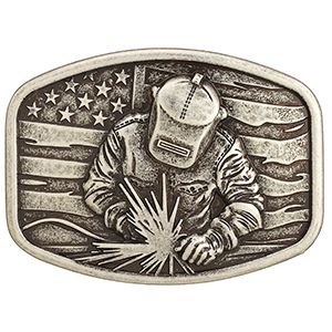 Nocona Rectangular American Flag Welder Buckle - Matte Antique Silver / Rose Gold