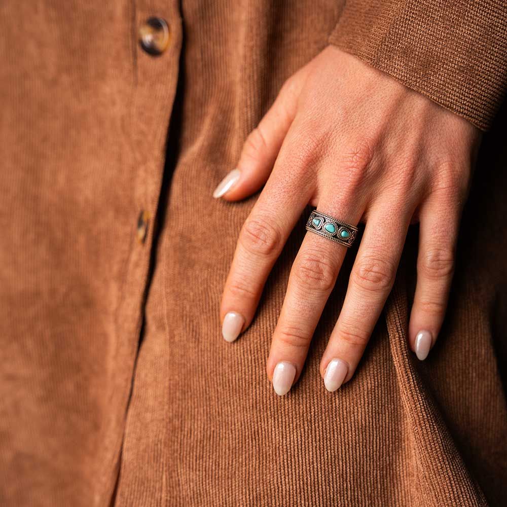 Montana Silversmiths Boot Stitch Turquoise Open Ring