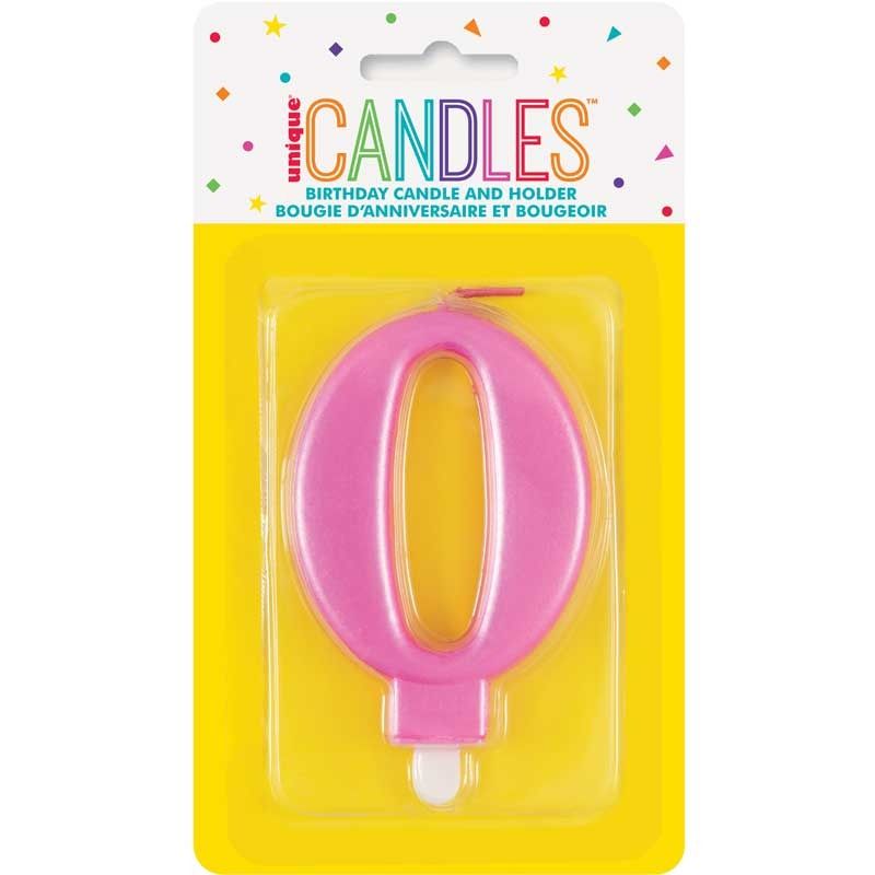 Metallic Pink Number 0 Birthday Candle