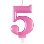 Metallic Pink Number 5 Birthday Candle