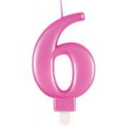 Metallic Pink Number 6 Birthday Candle