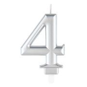 Metallic Silver Number 4 Birthday Candle