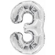 34in Silver Glitz Numeral 3