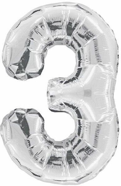 Uninflated 34in Silver Glitz Numeral 3