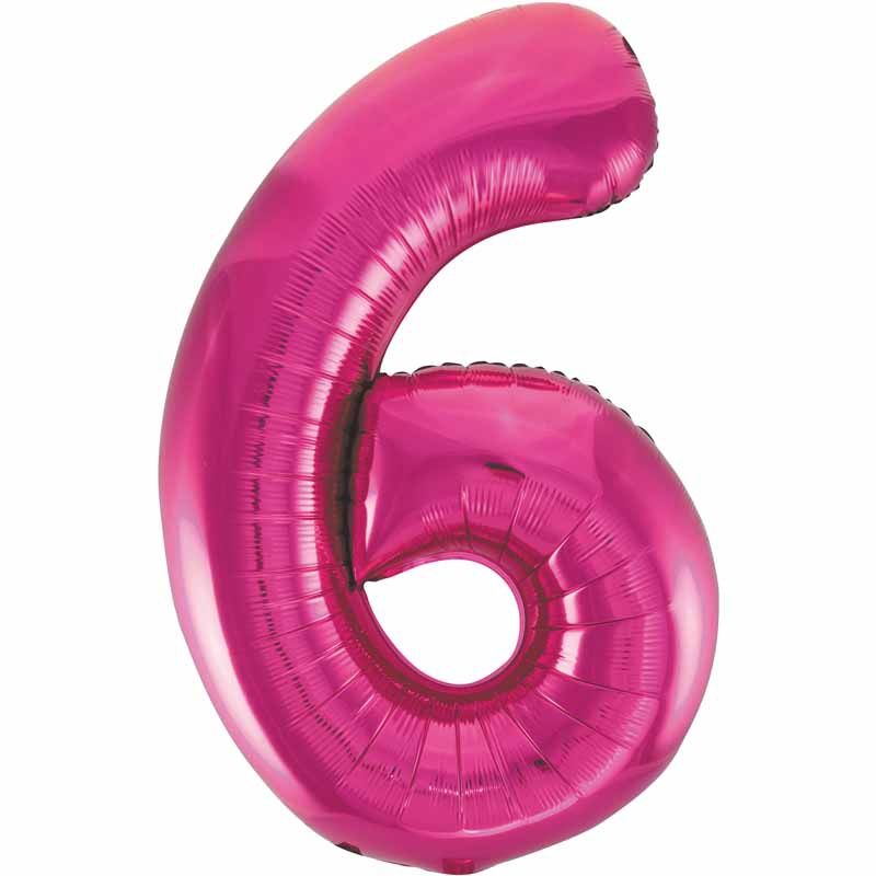 Uninflated 34in Pink Glitz Numeral 6