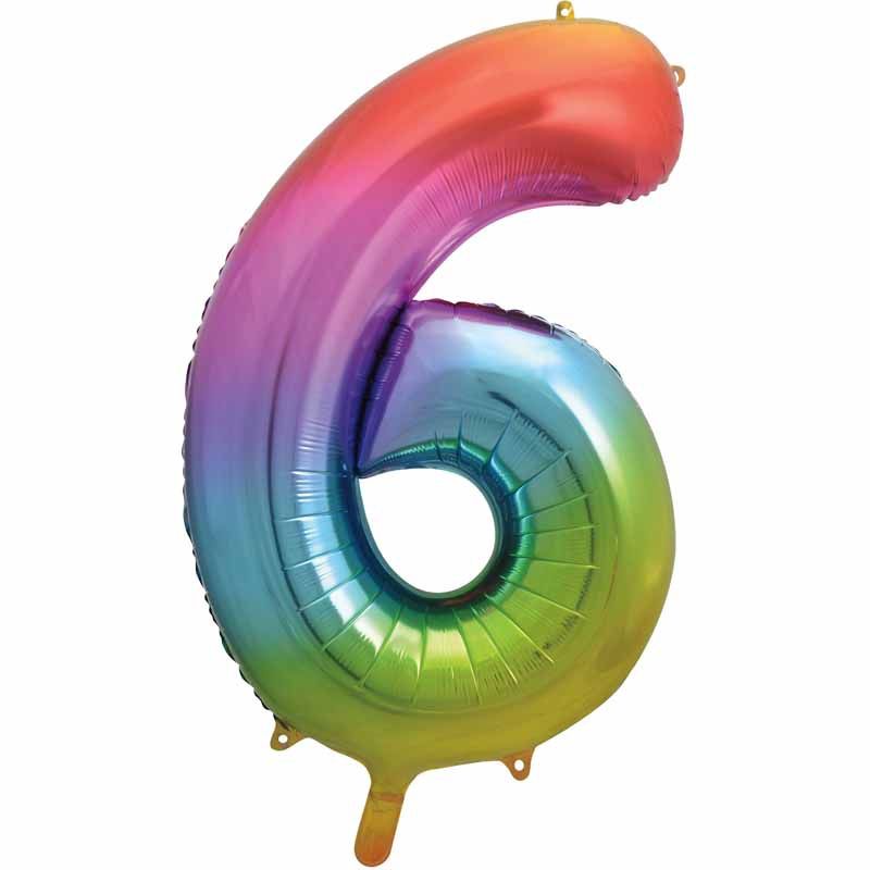 Uninflated 34IN RAINBOW NUMERAL FOIl 6