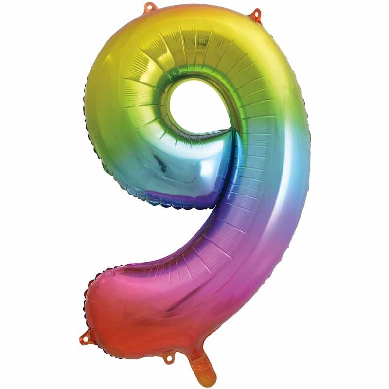 Uninflated 34IN RAINBOW NUMERAL FOIl 9