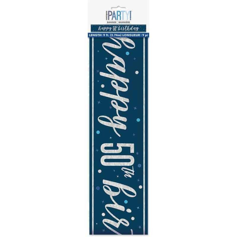 Glitz Happy 50th Birthday Blue Foil Banner - 9ft