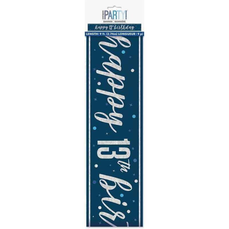 Glitz Happy 13th Birthday Blue Foil Banner - 9ft