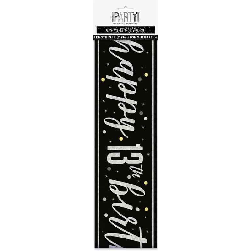 Glitz Happy 13th Birthday Black Foil Banner - 9ft