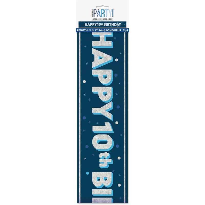 Glitz Happy 10th Birthday Blue Foil Banner - 9ft
