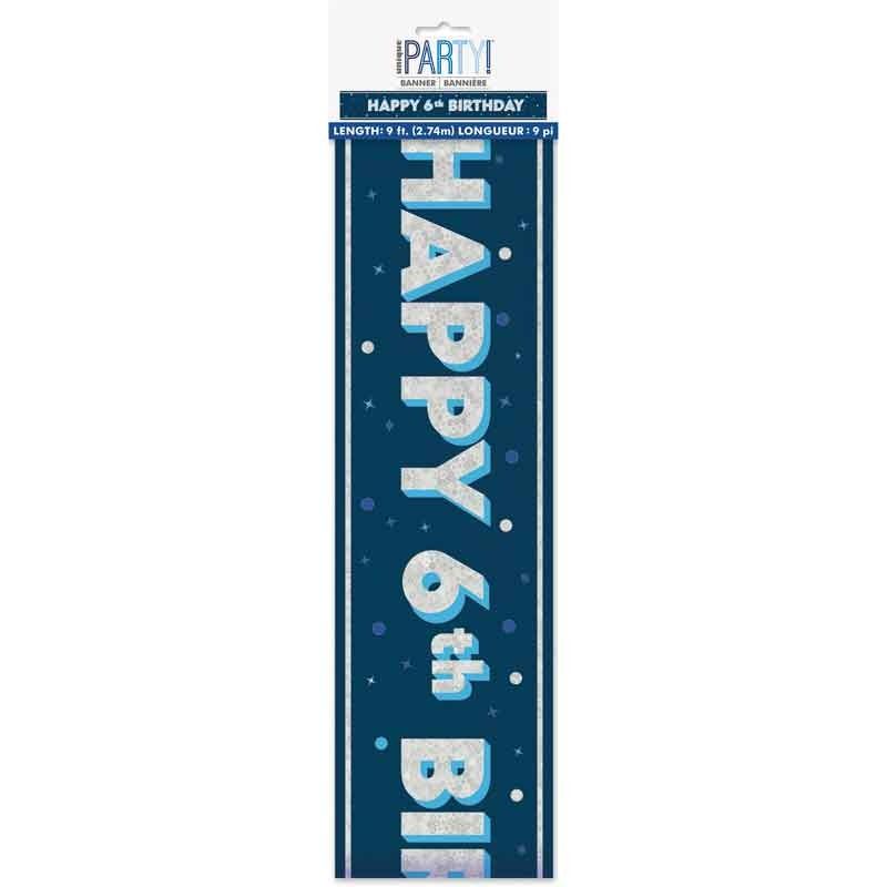 Glitz Happy 6th Birthday Blue Foil Banner - 9ft