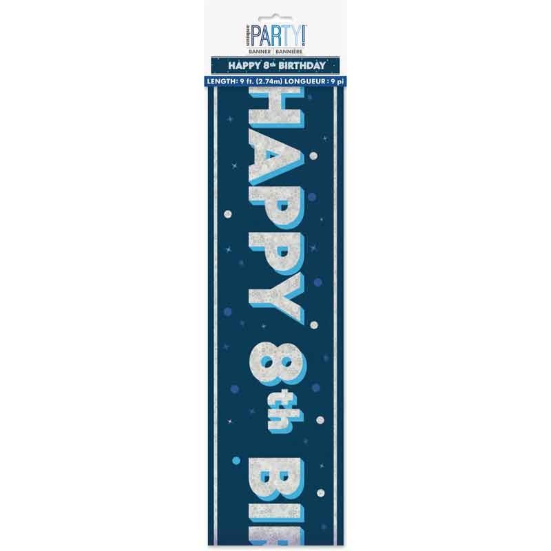Glitz Happy 8th Birthday Blue Foil Banner - 9ft