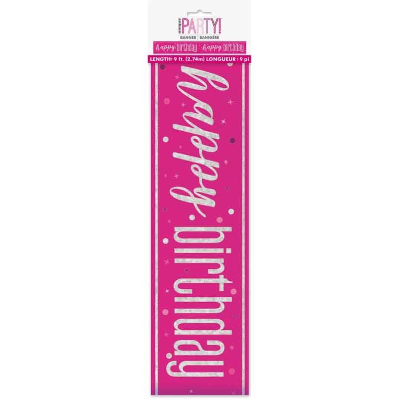 Glitz Happy Birthday Pink Foil Banner - 9ft