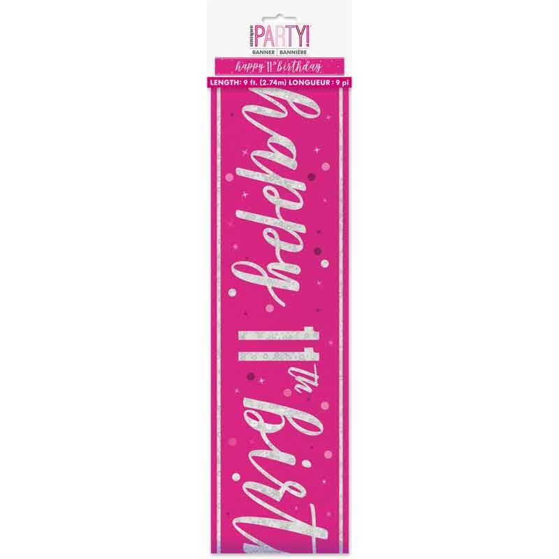Glitz Happy 11th Birthday Pink Foil Banner - 9ft