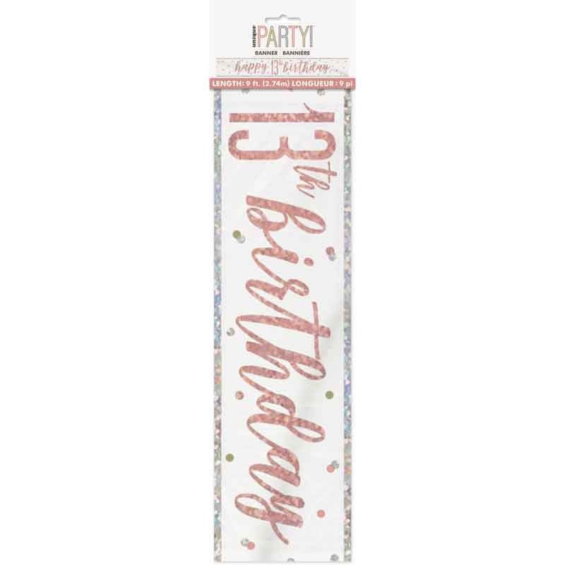 Glitz Happy 13th Birthday Rose Gold Foil Banner - 9ft