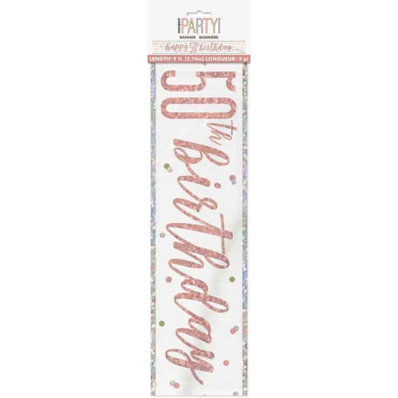 Glitz Happy 50th Birthday Rose Gold Foil Banner - 9ft