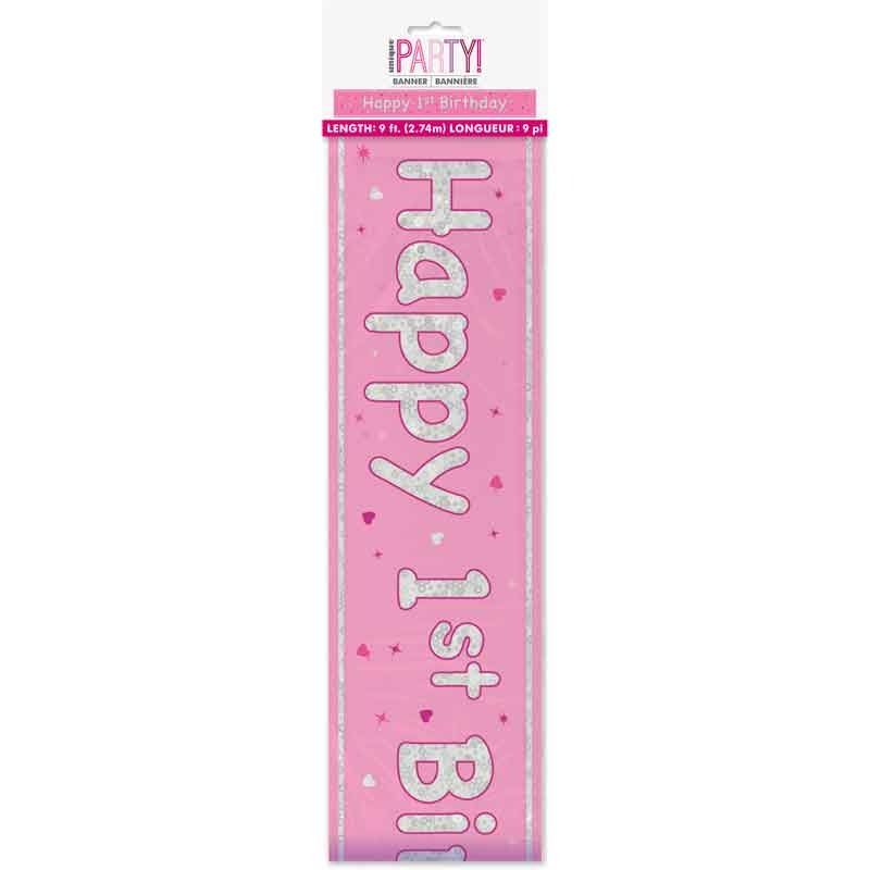 Glitz Happy 1st Birthday Pink Foil Banner - 9ft