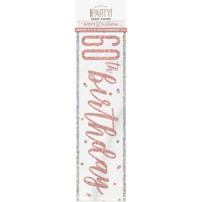Glitz Happy 60th Birthday Rose Gold Foil Banner - 9ft