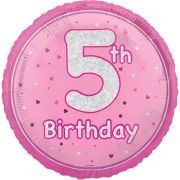 5th Birthday Foil Balloon – Pink &amp; Silver Confetti Design – Uninflated