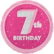 7th Birthday Foil Balloon – Pink &amp; Silver Confetti Design – Uninflated