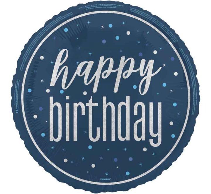 Happy Birthday Foil Balloon – Blue &amp; Silver Confetti Design – Uninflated
