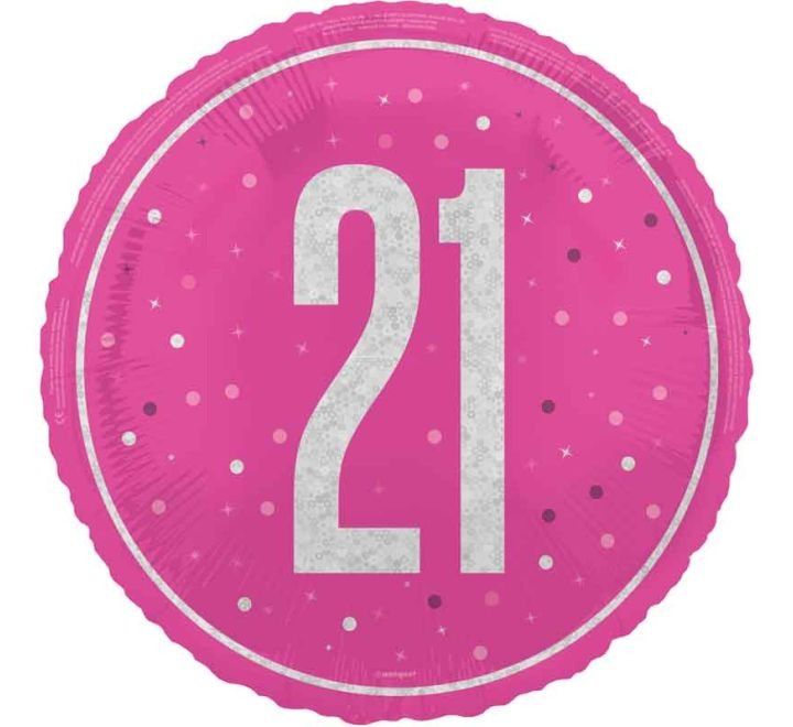 21st Birthday Foil Balloon – Pink &amp; Silver Confetti Design – Uninflated