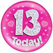 6in 13 Today Pink Jumbo Badge
