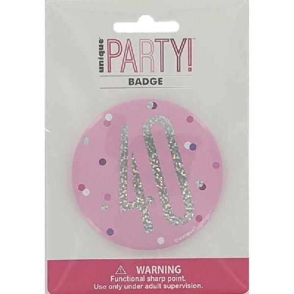 3in GLITZ PINK 40 BADGE