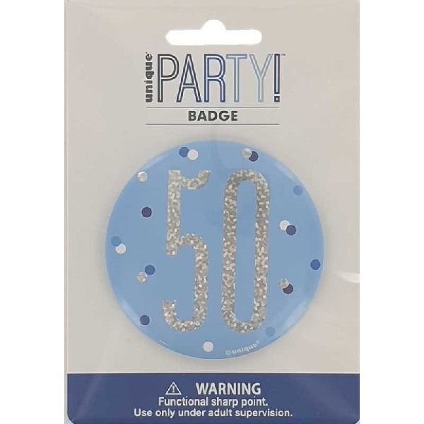 3in GLITZ BLUE 50 BADGE