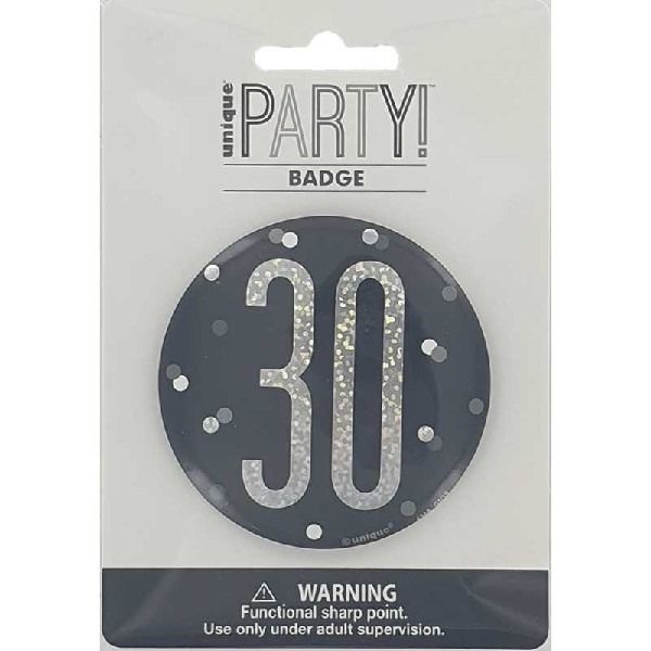 3in BLACK GLITZ 30 BADGE