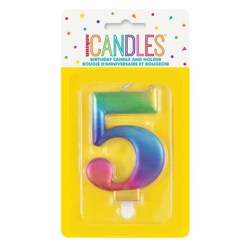Metallic Rainbow Number 5 Birthday Candle