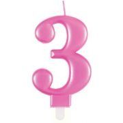 Metallic Pink Number 3 Birthday Candle