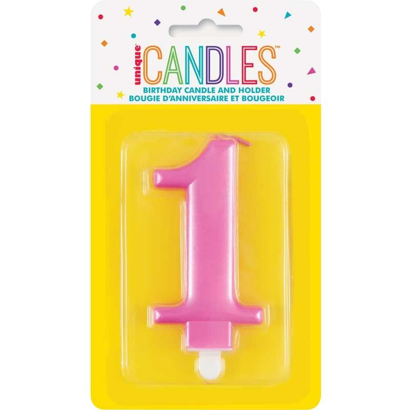 Metallic Pink Number 1 Birthday Candle