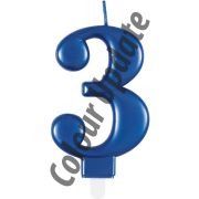 Metallic Blue Number 3 Birthday Candle