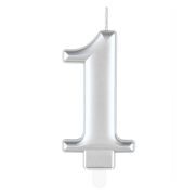 Metallic Silver Number 1 Birthday Candle