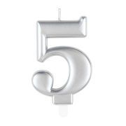 Metallic Silver Number 5 Birthday Candle